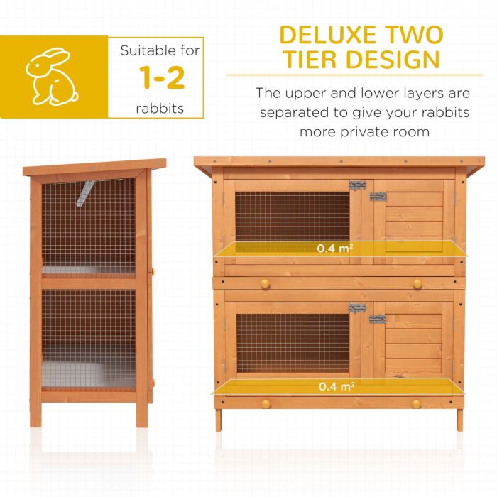 Pawhut Wooden Rabbit Hutch 2 Tiers Bunny House Rabbit Cage W/ Slide-out Tray And Hinged Opening Roof Small Animal House For Indoor