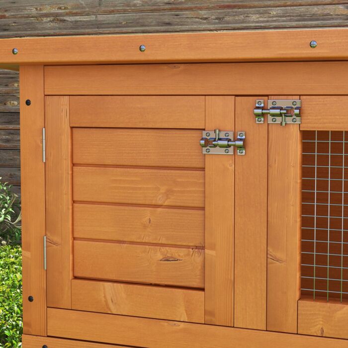 Pawhut Wooden Rabbit Hutch 2 Tiers Bunny House Rabbit Cage W/ Slide-out Tray And Hinged Opening Roof Small Animal House For Indoor