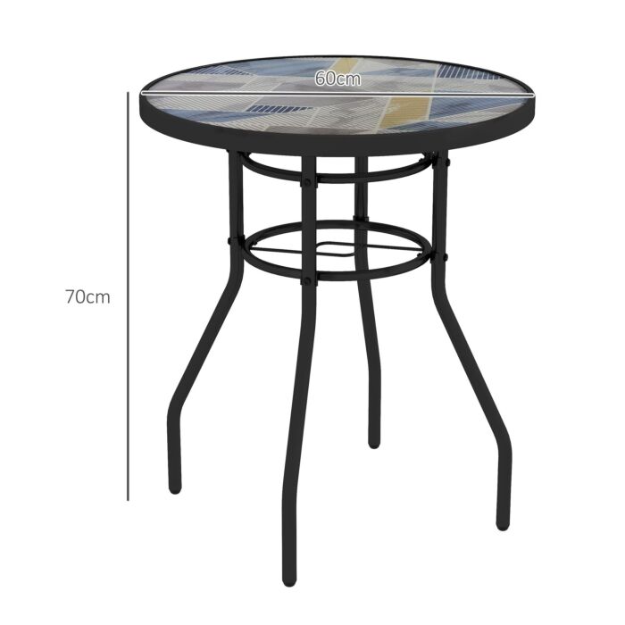 Outsunny Tempered Glass Top Garden Table With Glass Printed Design, Steel Frame, Foot Pads For Porch, Multicolour