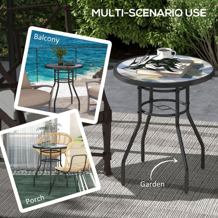 Outsunny Tempered Glass Top Garden Table With Glass Printed Design, Steel Frame, Foot Pads For Porch, Multicolour