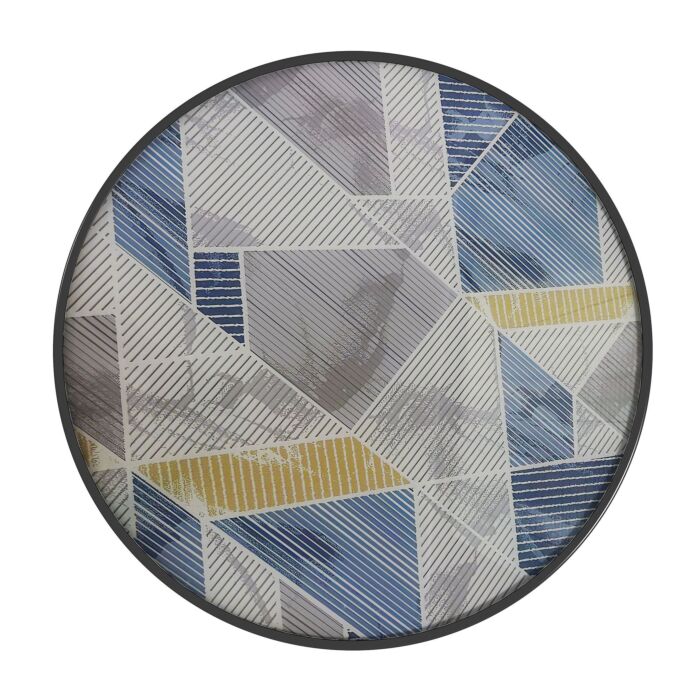 Outsunny Tempered Glass Top Garden Table With Glass Printed Design, Steel Frame, Foot Pads For Porch, Multicolour