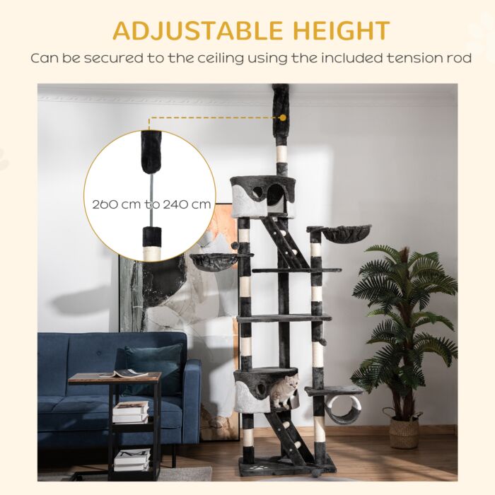 Pawhut Cat Tower Cat Tree House Kitten Condo Fun House Adjustable Grey & White