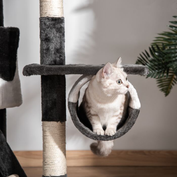 Pawhut Cat Tower Cat Tree House Kitten Condo Fun House Adjustable Grey & White