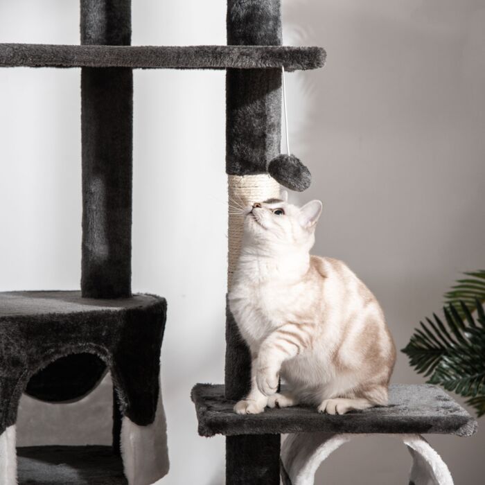 Pawhut Cat Tower Cat Tree House Kitten Condo Fun House Adjustable Grey & White
