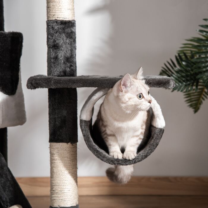 Pawhut Cat Tower Cat Tree House Kitten Condo Fun House Adjustable Grey & White