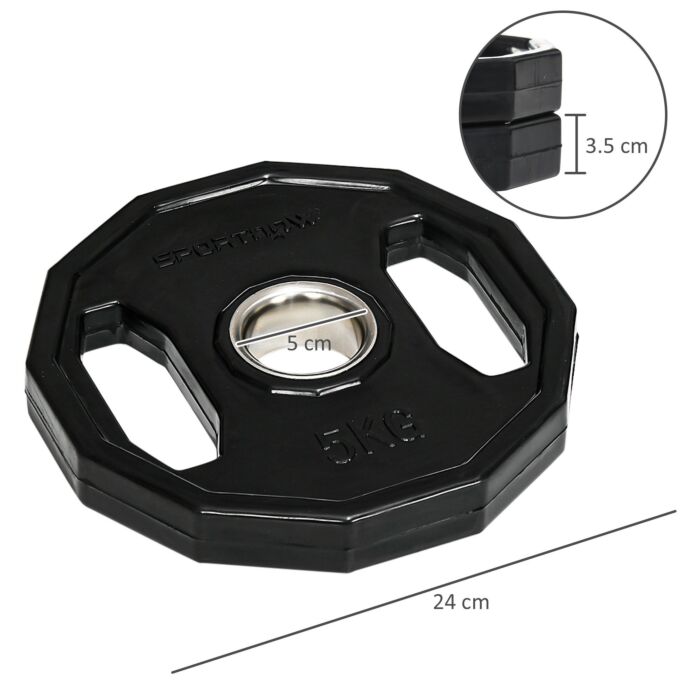 Sportnow Olympic Weight Plates Set, Metal And Rubber Bumper Plates Weights Discs With 2"/5cm Holes, For Home Gym Weight Lifting Strength Training, 2 X 5kg, Black