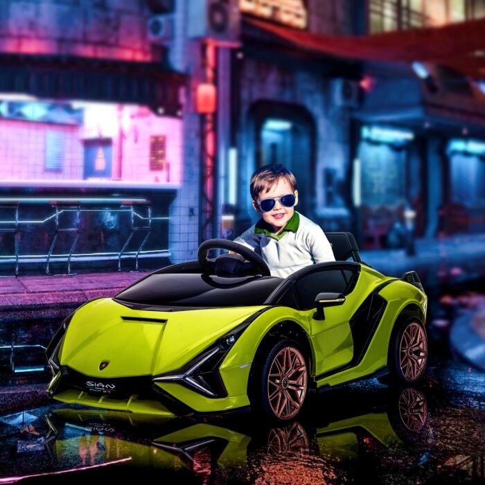 Homcom Compatible 12v Battery-powered Kids Electric Ride On Car Lamborghini Sian Toy With Parental Remote Control Lights Mp3 For 3-5 Years Old Green