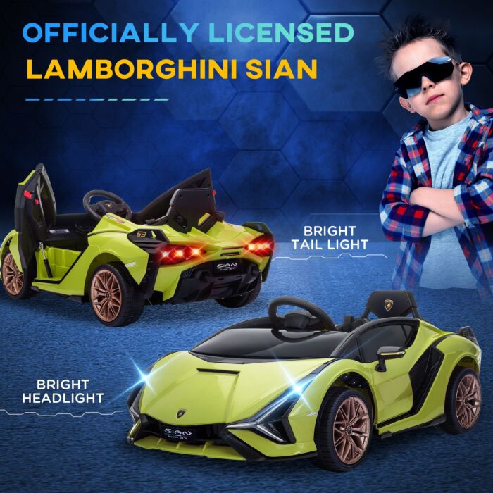 Homcom Compatible 12v Battery-powered Kids Electric Ride On Car Lamborghini Sian Toy With Parental Remote Control Lights Mp3 For 3-5 Years Old Green