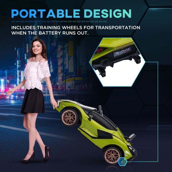 Homcom Compatible 12v Battery-powered Kids Electric Ride On Car Lamborghini Sian Toy With Parental Remote Control Lights Mp3 For 3-5 Years Old Green