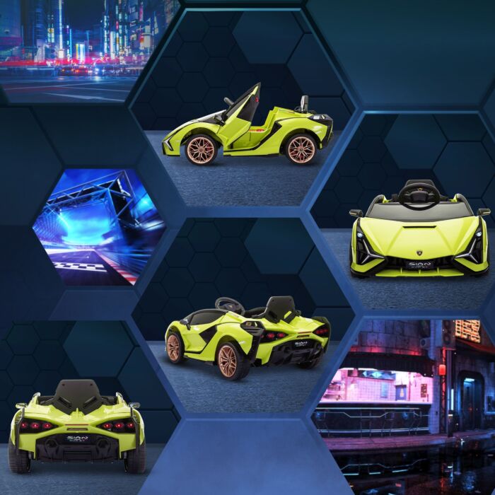 Homcom Compatible 12v Battery-powered Kids Electric Ride On Car Lamborghini Sian Toy With Parental Remote Control Lights Mp3 For 3-5 Years Old Green