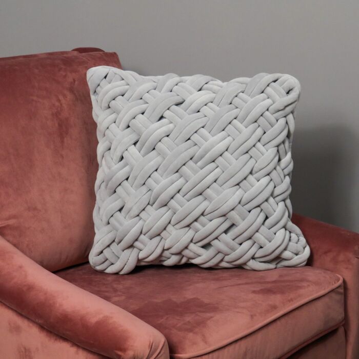 Grey Handknotted Velvet Cushion Cover