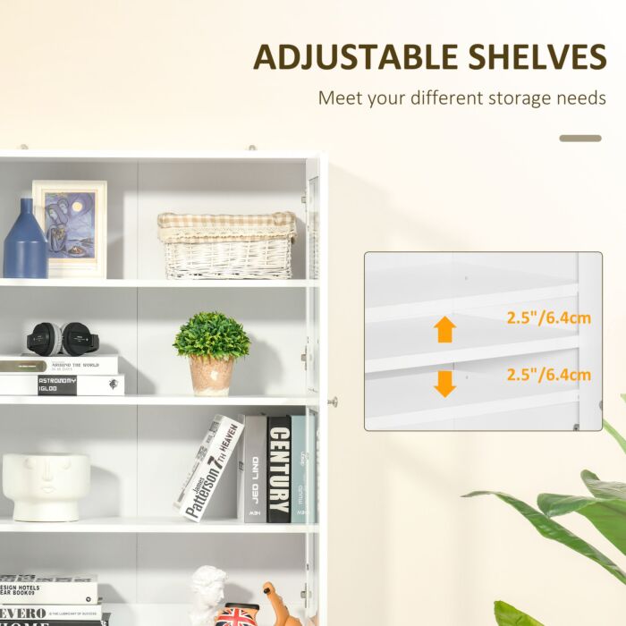 Homcom Modern Bookcase With Doors, Display Storage Cabinet With Adjustable Shelves, White