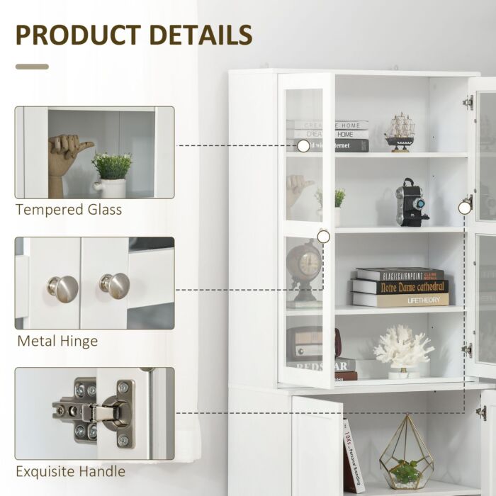 Homcom Modern Bookcase With Doors, Display Storage Cabinet With Adjustable Shelves, White