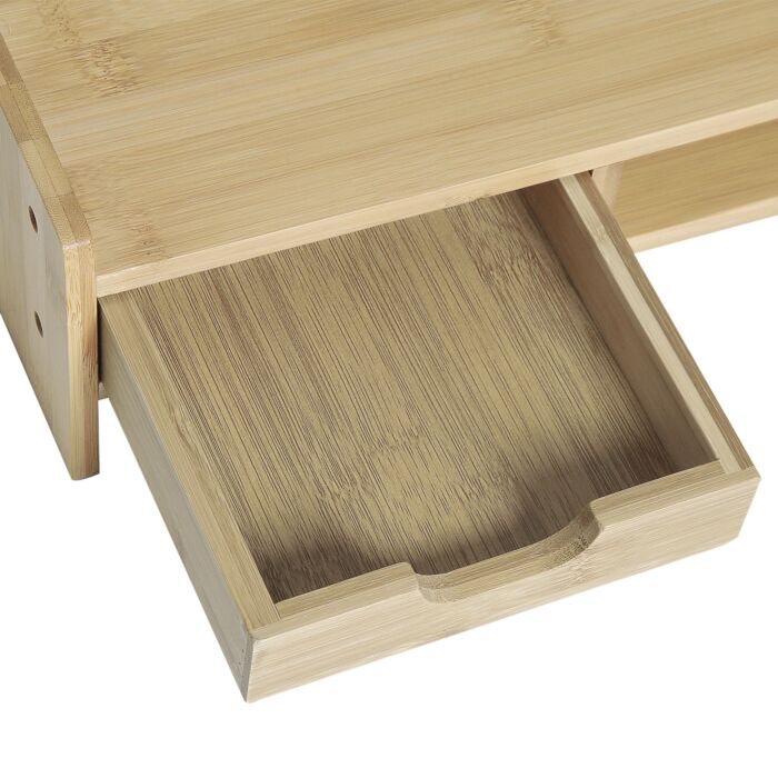 Homcom Laptop And Screen Stand Pc Plinth Stand Tv Computer Desktop Organiser W/drawer Bamboo