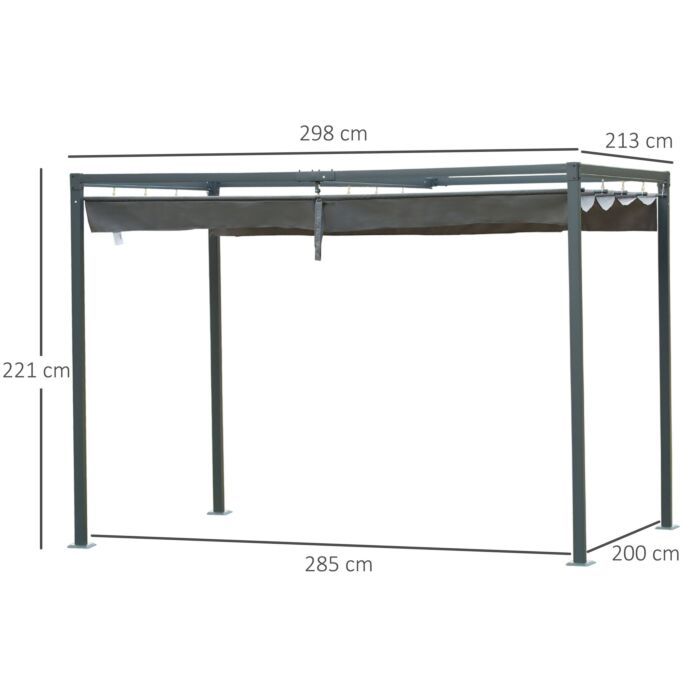 Outsunny 3 X 2 M Outdoor Pergola Gazebo Retractable Canopy Garden Shelter Sun Shade Party With Metal Frame, Grey