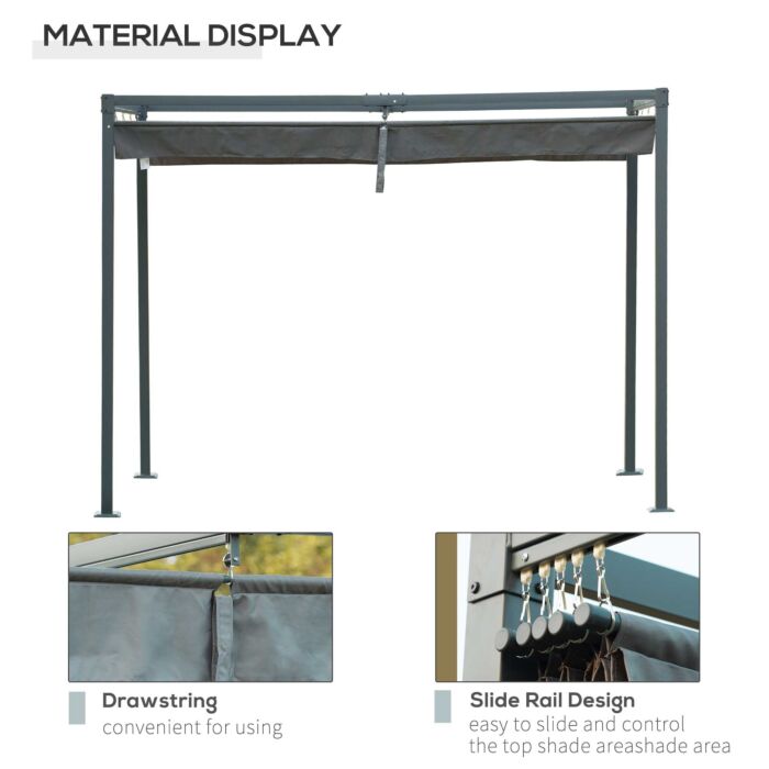 Outsunny 3 X 2 M Outdoor Pergola Gazebo Retractable Canopy Garden Shelter Sun Shade Party With Metal Frame, Grey