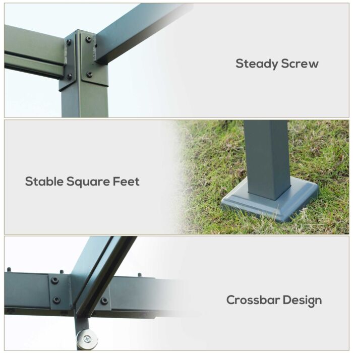 Outsunny 3 X 2 M Outdoor Pergola Gazebo Retractable Canopy Garden Shelter Sun Shade Party With Metal Frame, Grey
