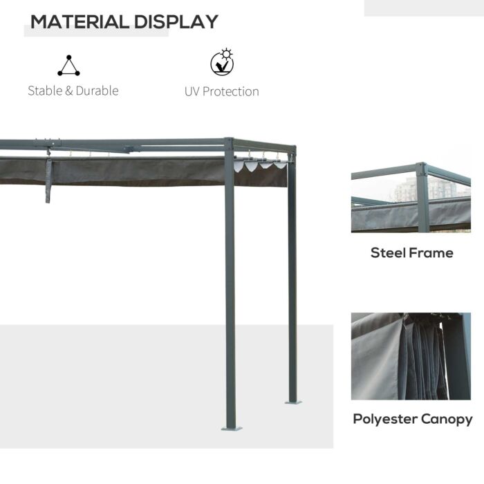 Outsunny 3 X 2 M Outdoor Pergola Gazebo Retractable Canopy Garden Shelter Sun Shade Party With Metal Frame, Grey