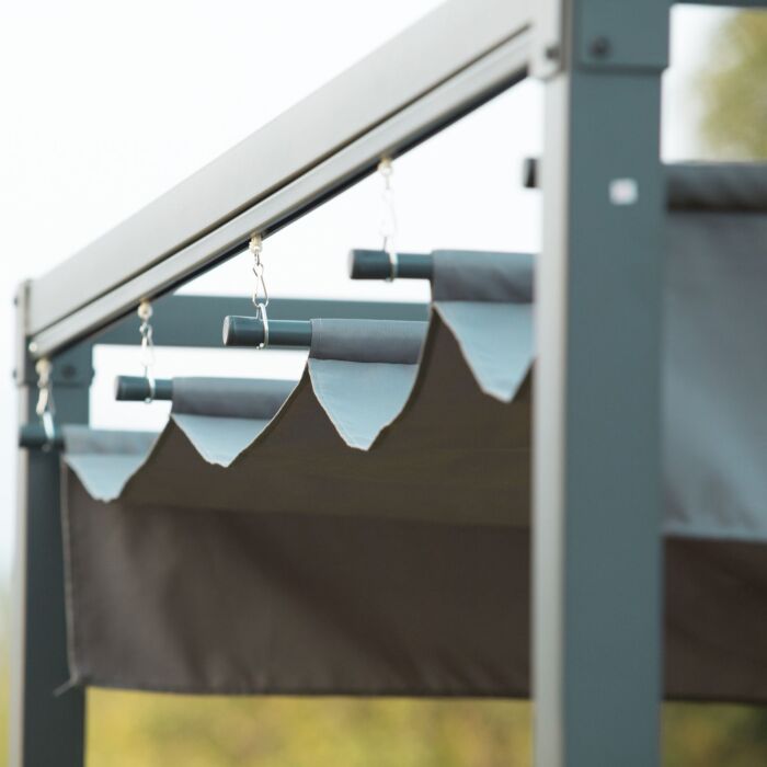 Outsunny 3 X 2 M Outdoor Pergola Gazebo Retractable Canopy Garden Shelter Sun Shade Party With Metal Frame, Grey