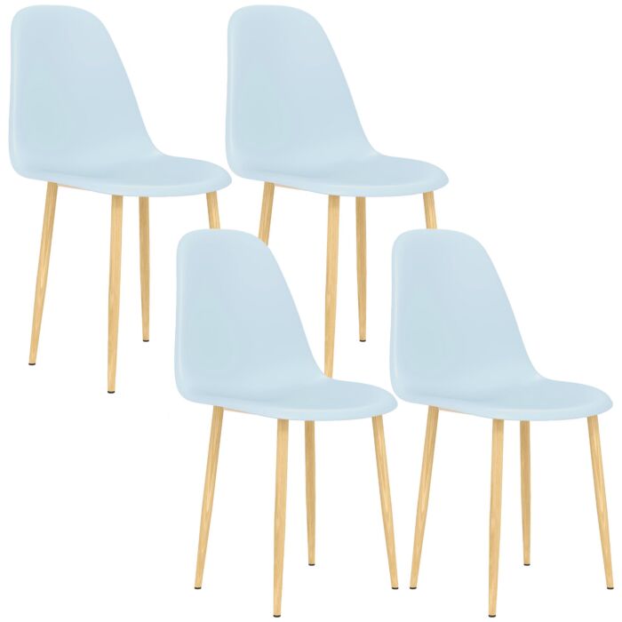 Homcom Modern Dining Chairs Set Of 4, Kitchen Chairs With Backrest And Steel Legs For Dining Room, Living Room, Light Blue