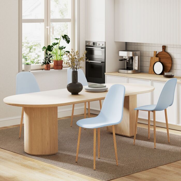 Homcom Modern Dining Chairs Set Of 4, Kitchen Chairs With Backrest And Steel Legs For Dining Room, Living Room, Light Blue
