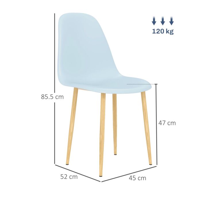 Homcom Modern Dining Chairs Set Of 4, Kitchen Chairs With Backrest And Steel Legs For Dining Room, Living Room, Light Blue