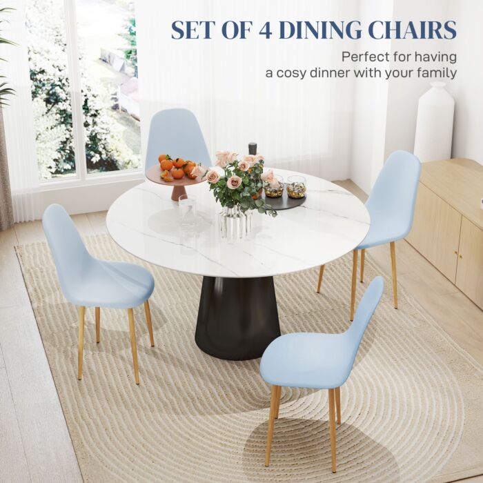 Homcom Modern Dining Chairs Set Of 4, Kitchen Chairs With Backrest And Steel Legs For Dining Room, Living Room, Light Blue