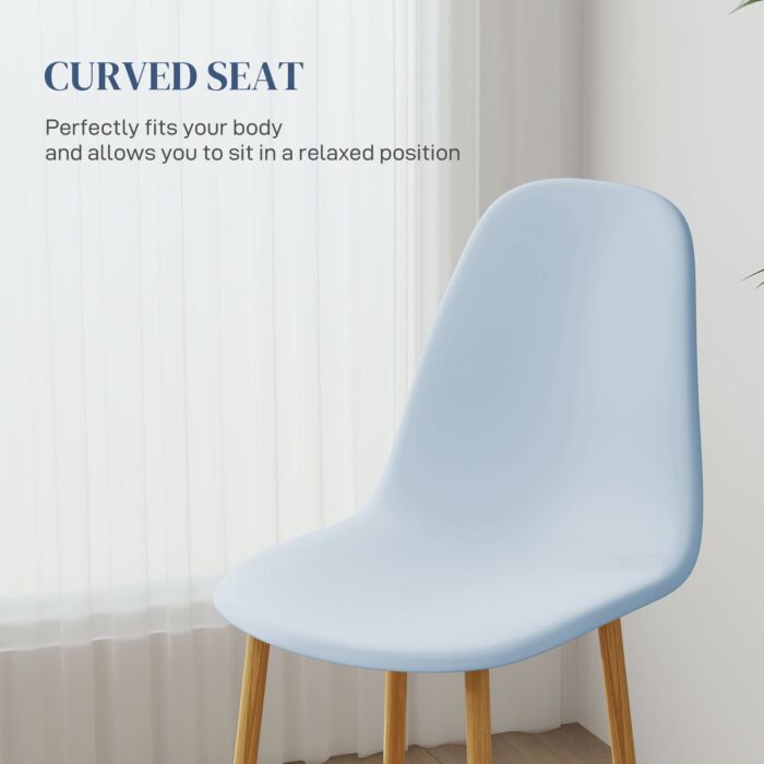 Homcom Modern Dining Chairs Set Of 4, Kitchen Chairs With Backrest And Steel Legs For Dining Room, Living Room, Light Blue