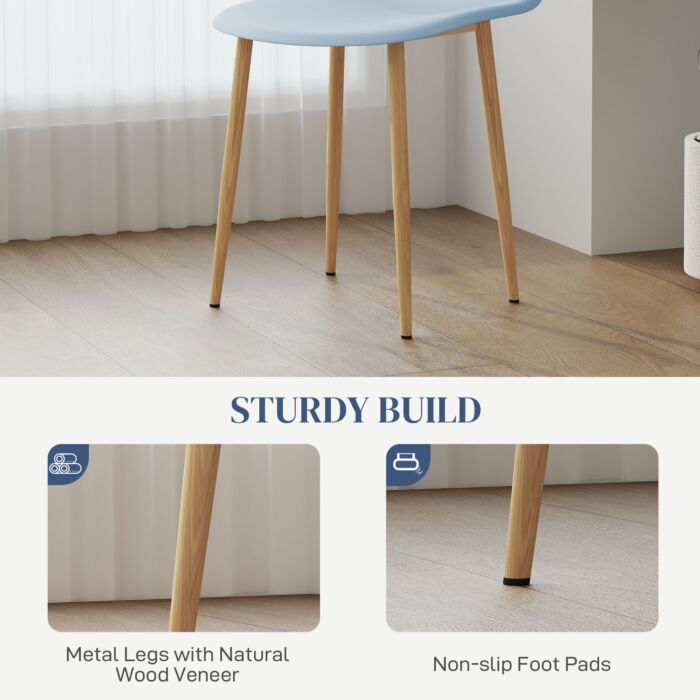 Homcom Modern Dining Chairs Set Of 4, Kitchen Chairs With Backrest And Steel Legs For Dining Room, Living Room, Light Blue