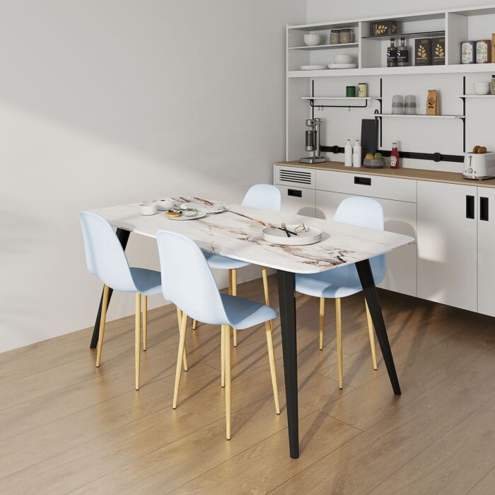 Homcom Modern Dining Chairs Set Of 4, Kitchen Chairs With Backrest And Steel Legs For Dining Room, Living Room, Light Blue