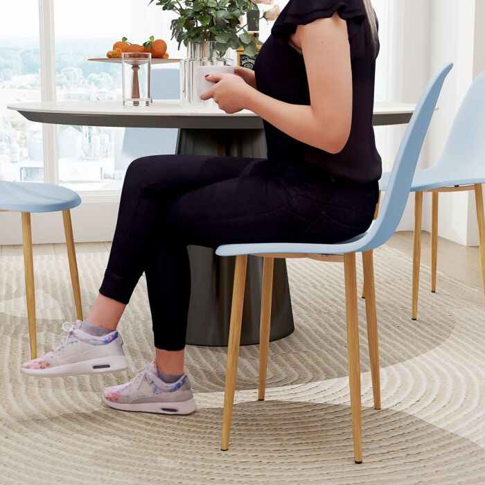 Homcom Modern Dining Chairs Set Of 4, Kitchen Chairs With Backrest And Steel Legs For Dining Room, Living Room, Light Blue