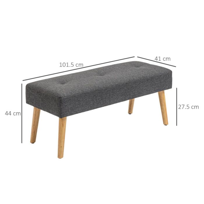 Homcom Multifunctional Bed End Bench Tufted Upholstered Shoe Bench Ottoman Footstool Linen Fabric Living Room Grey