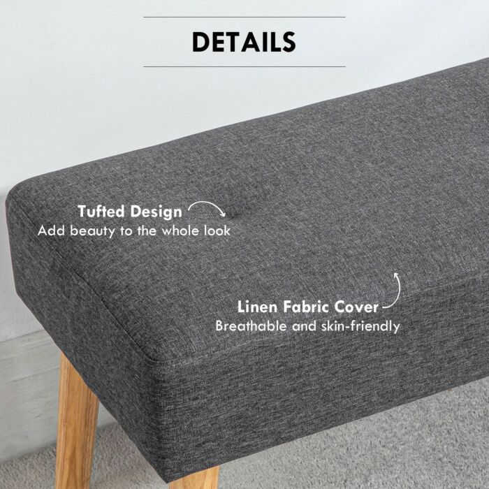Homcom Multifunctional Bed End Bench Tufted Upholstered Shoe Bench Ottoman Footstool Linen Fabric Living Room Grey