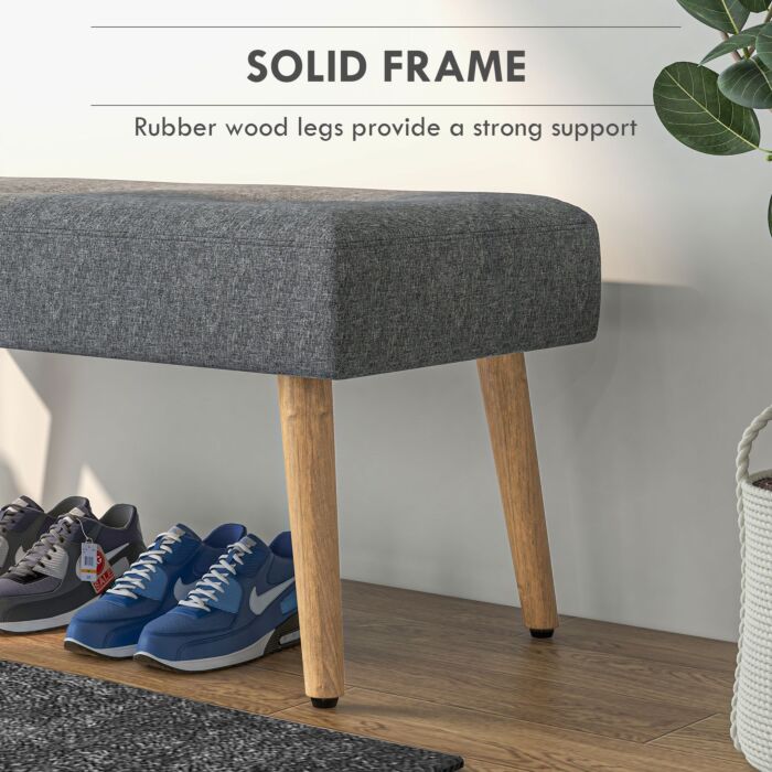 Homcom Multifunctional Bed End Bench Tufted Upholstered Shoe Bench Ottoman Footstool Linen Fabric Living Room Grey