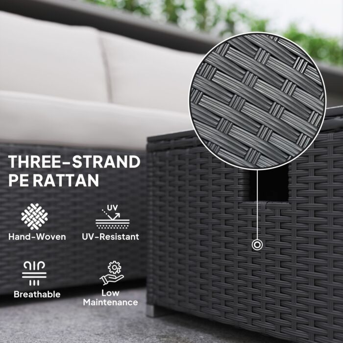 Outsunny Five Piece Rattan Garden Furniture Set With Gas Fire Pit Table And Footstool - Black And Cream White