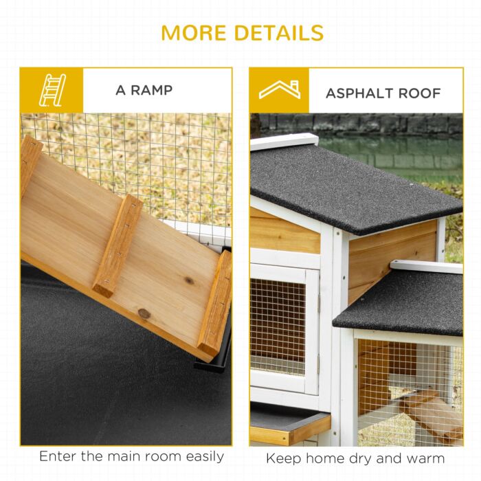 Pawhut 2 Tier Wooden Rabbit Hutch, Guinea Pig Cage, Bunny Run, Small Animal House With Double Side Run Boxes, Slide-out Tray, Ramp, 230 X 53 X 93.5cm