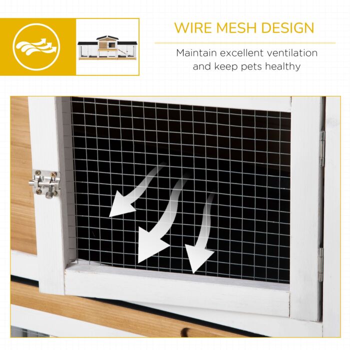 Pawhut 2 Tier Wooden Rabbit Hutch, Guinea Pig Cage, Bunny Run, Small Animal House With Double Side Run Boxes, Slide-out Tray, Ramp, 230 X 53 X 93.5cm
