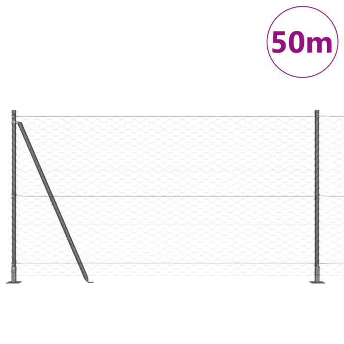 Vidaxl Hexagon Fence Grey 1.2x50 M Steel, Vidaxl Fence Posts With Base Plates 13 Pcs Ø32mm 68.5cm Galvanised Steel