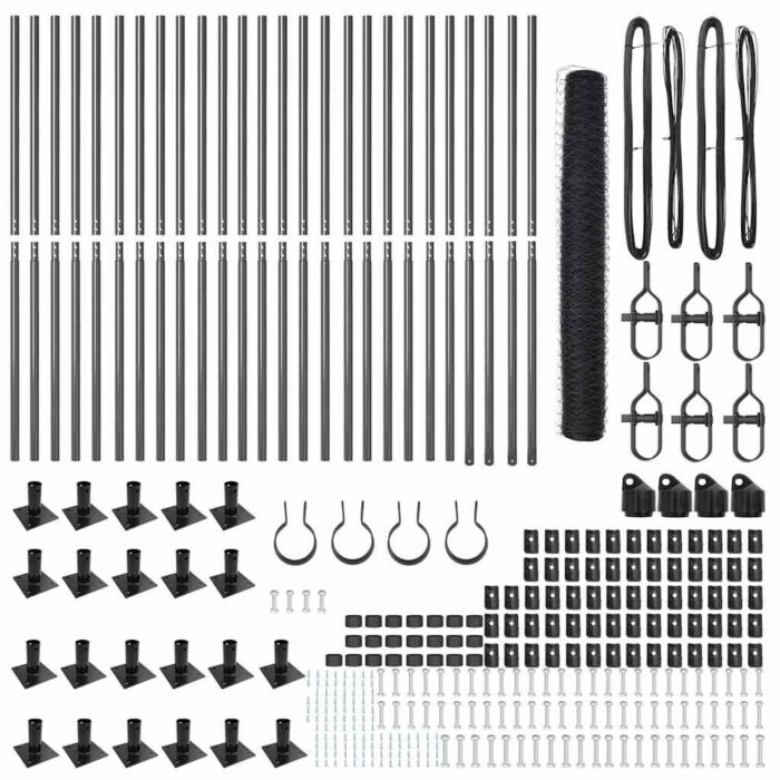 Vidaxl Hexagon Fence Grey 1.2x50 M Steel, Vidaxl Fence Posts With Base Plates 13 Pcs Ø32mm 68.5cm Galvanised Steel