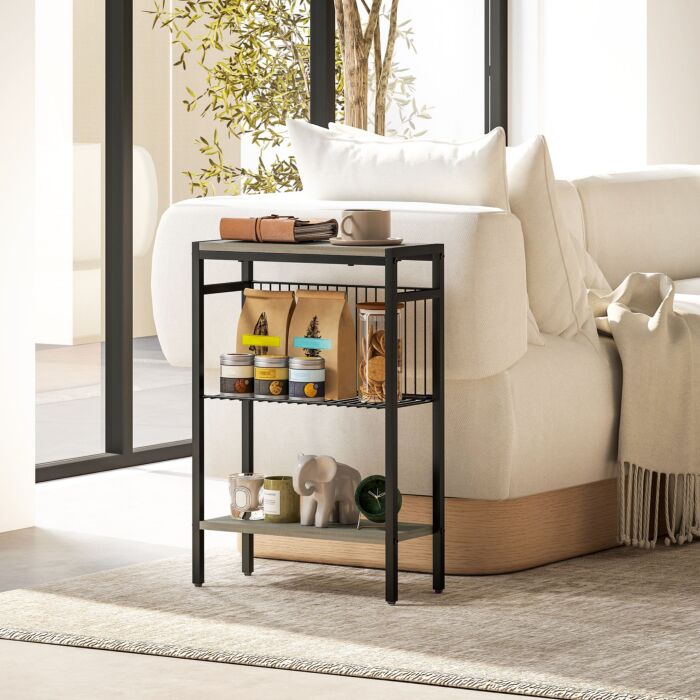 Homcom Three Shelf Industrial Side Table, Grey