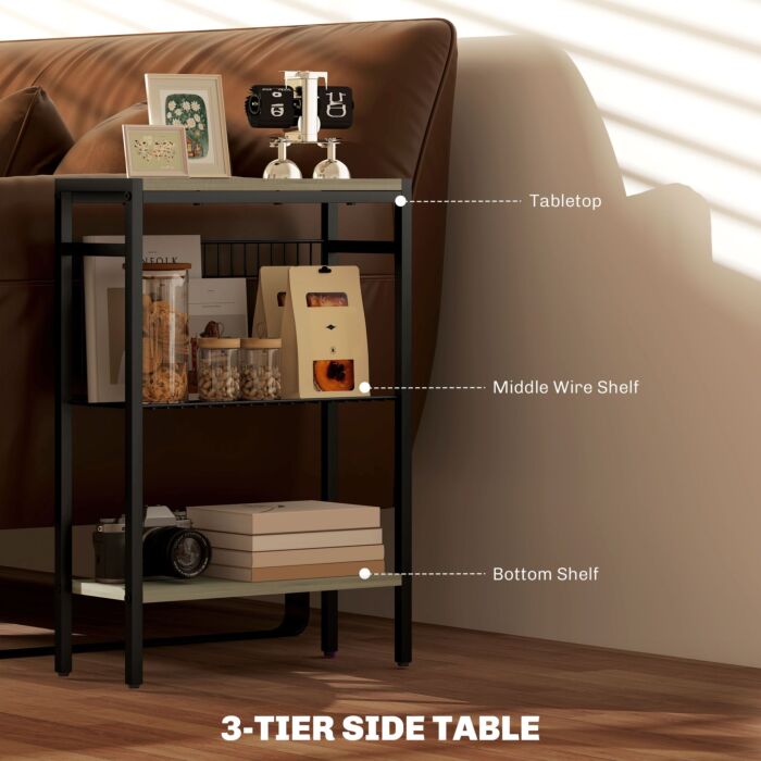 Homcom Three Shelf Industrial Side Table, Grey