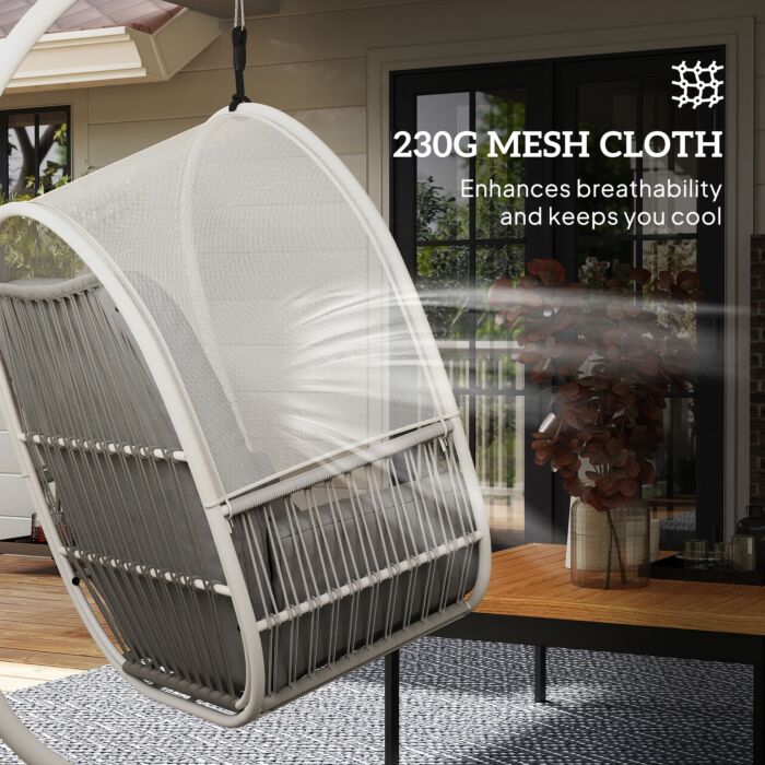 Outsunny Hanging Egg Chair Outdoor Indoor, Swing Hammock Chair With Stand, Cushions, Lumbar Pillow, Adjustable Height And Steel Frame For Garden Patio Lounge Porch, Light Grey