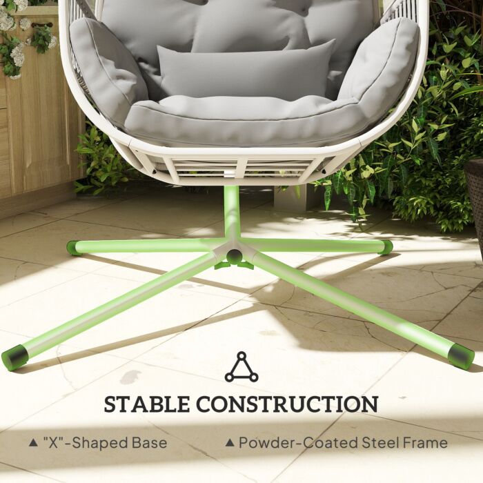 Outsunny Hanging Egg Chair Outdoor Indoor, Swing Hammock Chair With Stand, Cushions, Lumbar Pillow, Adjustable Height And Steel Frame For Garden Patio Lounge Porch, Light Grey