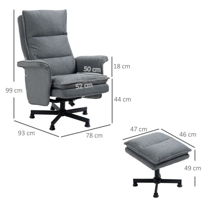 Homcom Swivel Recliner Chair And Footstool, Upholstered Massage Recliner Armchair With Remote Control, Timer And Steel Base, Grey