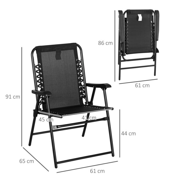 Outsunny 4 Pcs Patio Folding Chair Set, Outdoor Portable Loungers For Camping Pool Beach Deck, Lawn W/ Armrest Steel Frame Black