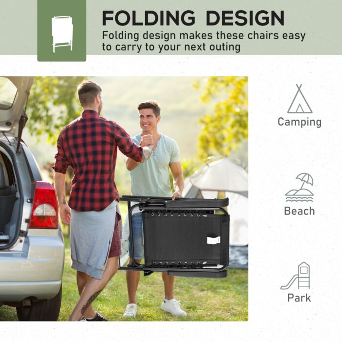 Outsunny 4 Pcs Patio Folding Chair Set, Outdoor Portable Loungers For Camping Pool Beach Deck, Lawn W/ Armrest Steel Frame Black
