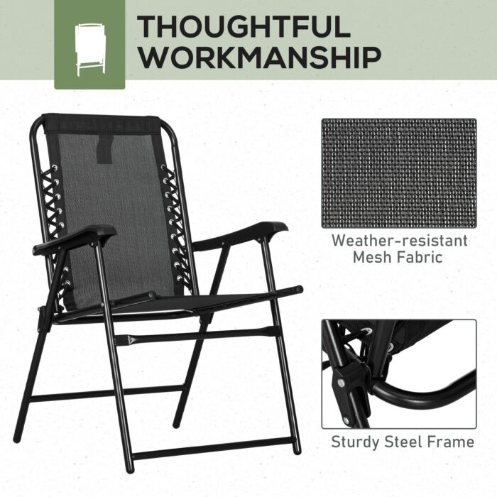 Outsunny 4 Pcs Patio Folding Chair Set, Outdoor Portable Loungers For Camping Pool Beach Deck, Lawn W/ Armrest Steel Frame Black
