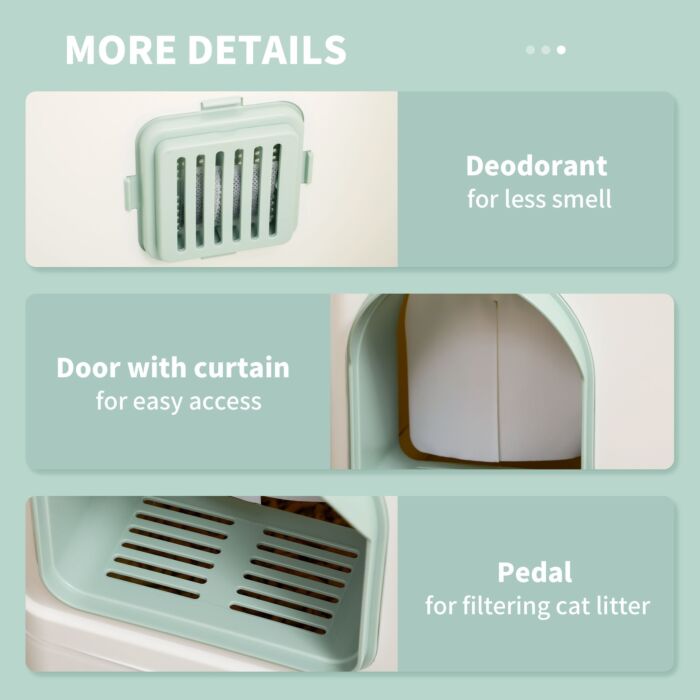 Pawhut Cat Litter Box With Drawer Pan, Hooded Cat Litter Tray With Scoop, Deodorants, Front Entrance, 50 X 40 X 40 Cm, White