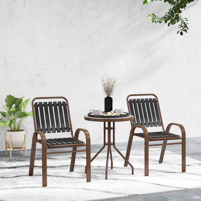 Outsunny 3 Pieces Patio Bistro Set With Stackable Chairs, Tempered Glass Table, For Outdoor, Balcony, Patio, Garden Charcoal Grey