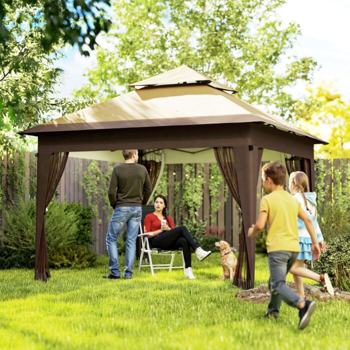 Outsunny 3 X 3(m) Pop Up Gazebo With Mosquito Netting, Easy Up Marquee Party Tent With 1-button Push, Carry Bag, Sandbags